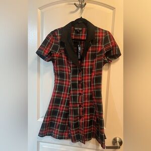 Green/Black/Red Plaid Mini Dress